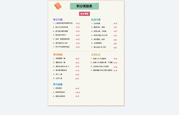 小学生积分激励表